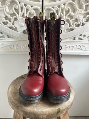 Dr. Martens Rimba Tall Front Zip Boots Burgundy Oxblood Leather Size US 10 EU 42